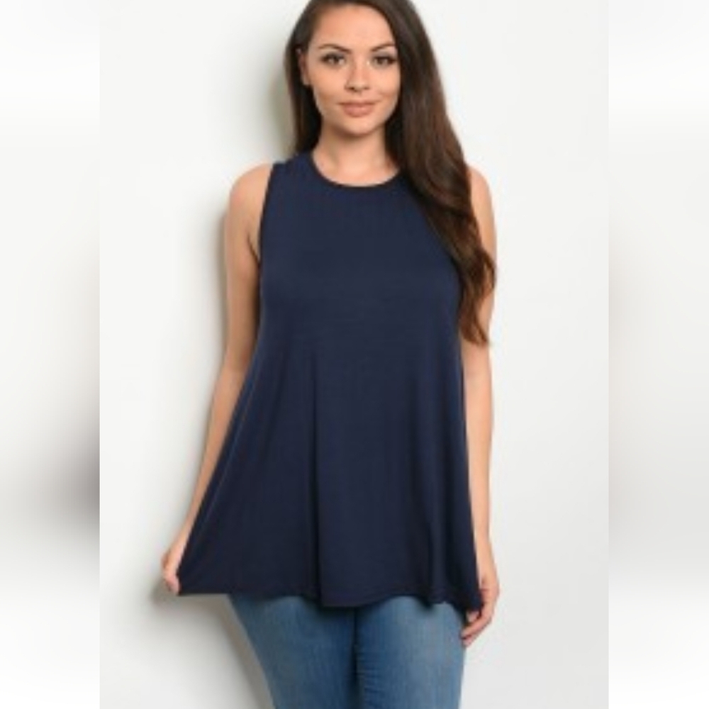 Navy Sleeveless Women's Flowy Rayon Spandex Tank Top | Layering Piece